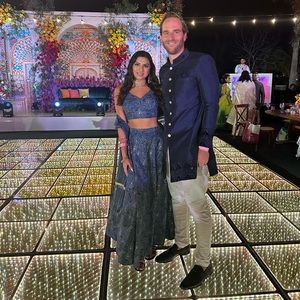 Blue Lengha (lehenga) with gold floral detailing